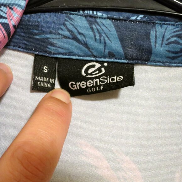 Greenside Shirt Mens Small Short Sleeve Golf Performance Polo Blue Palm Trees - Picture 3 of 6